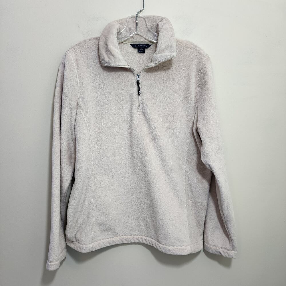 Lands' End super soft‎ plush 1/4 zip pullover cream fleece woman's size medium